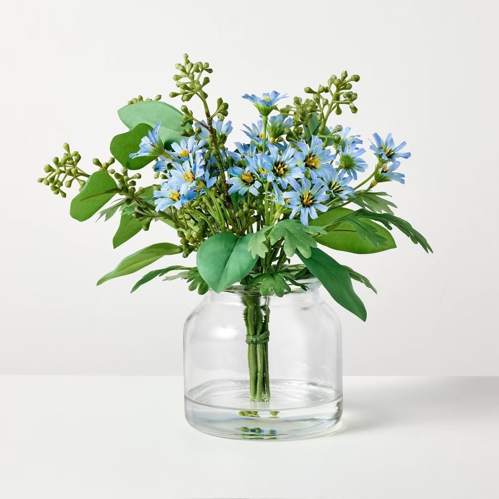 Medium Flower and Leaf Arrangement Blue/Green - Hearth & Hand Magnolia, Target